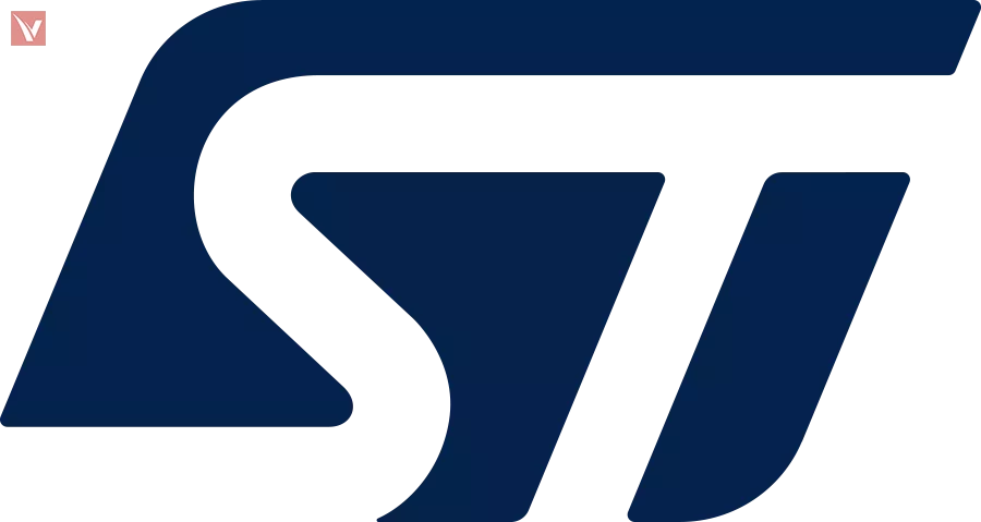 STMiceoelectronics(ST) official logo, dark blue stylized ST letters, semiconductor and microcontroller brand